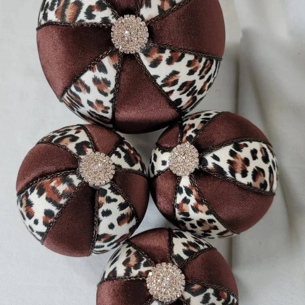 Decorative Velvet &‎ Leopard Balls with Jewelry, Set of 4 Brown Velvet Balls